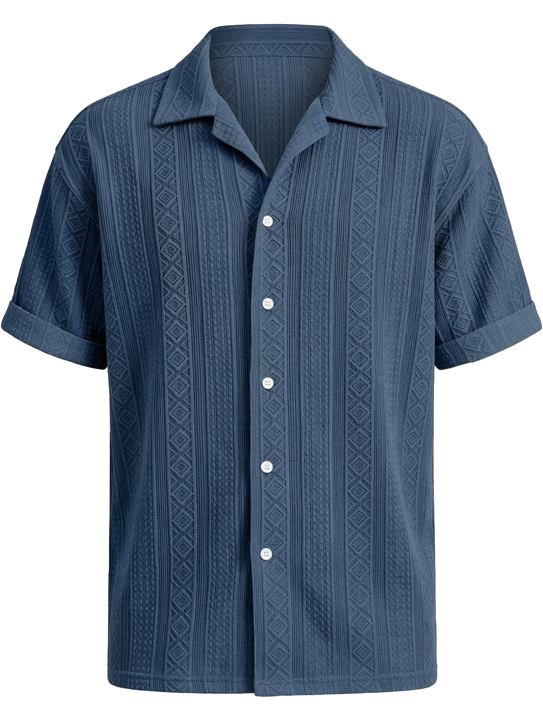 Men's Solid Color Casual Textured Lapel Short-Sleeve Shirt