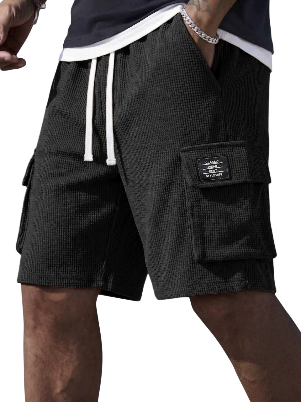 Premium Men's Waffle Textured Cargo Shorts - Comfortable Relaxed Fit Summer Shorts