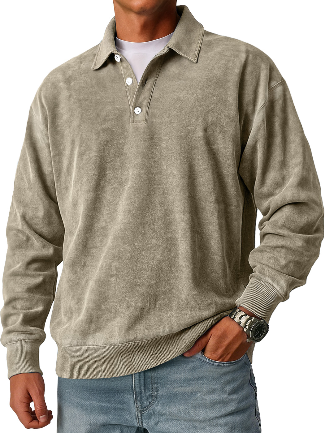 Men's Retro Casual Loose-Fit Lapel Button Polo Shirt