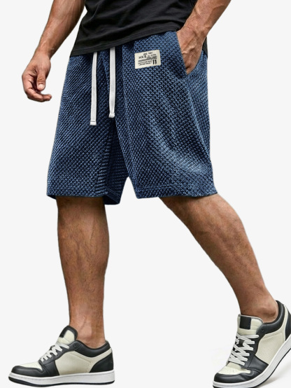 Men's Casual Loose Shorts Textured Embroidered Logo Everyday Wear