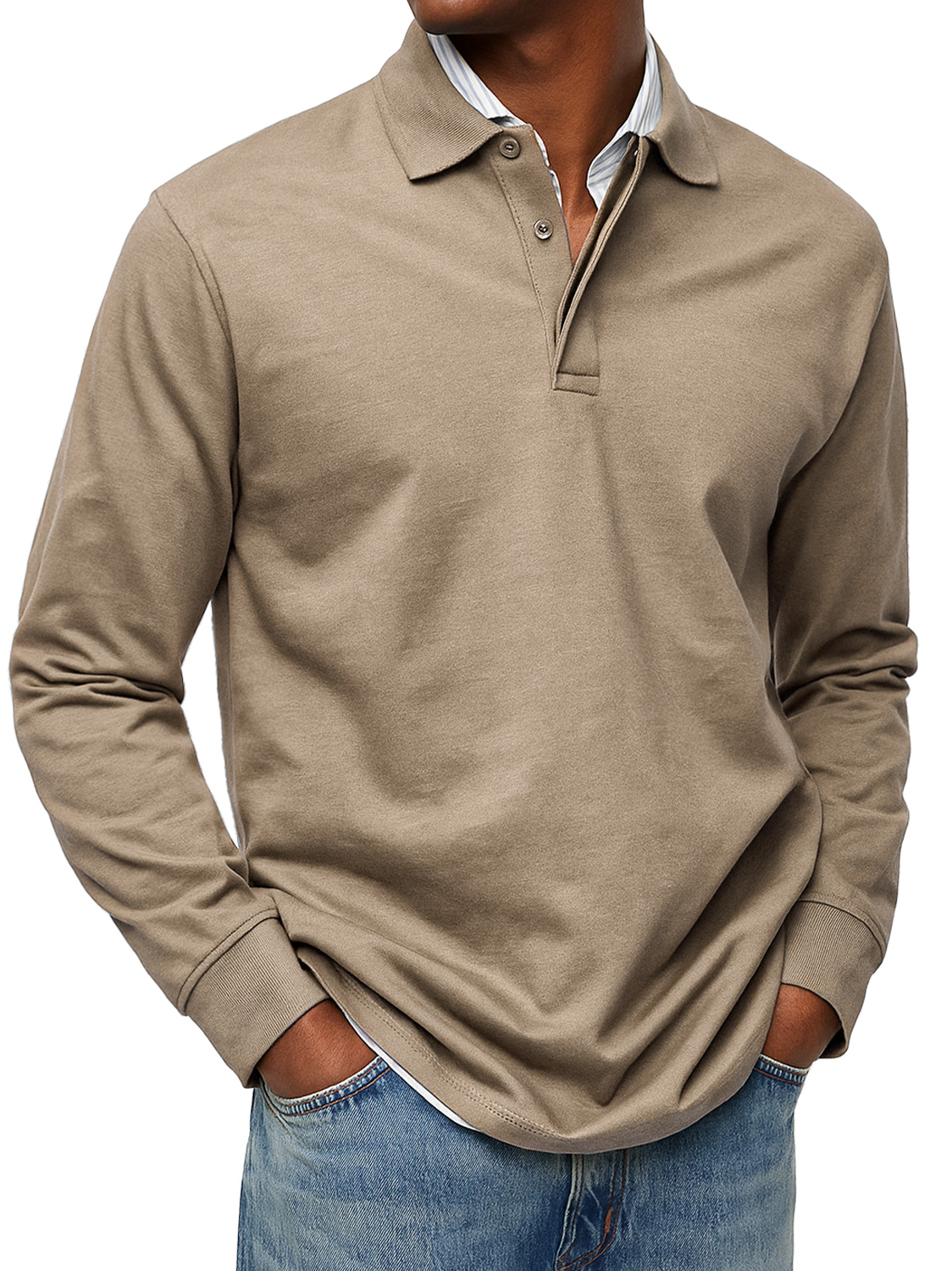 Men's Daily Double-layer Lapel Button-down Solid Color Long-sleeved Po