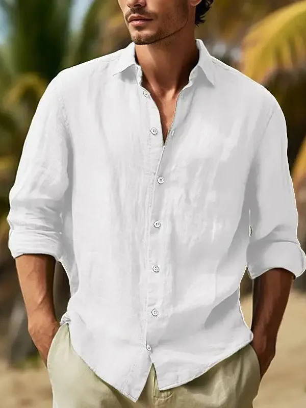 Men's Casual Linen Long Sleeve Button-Down Shirt