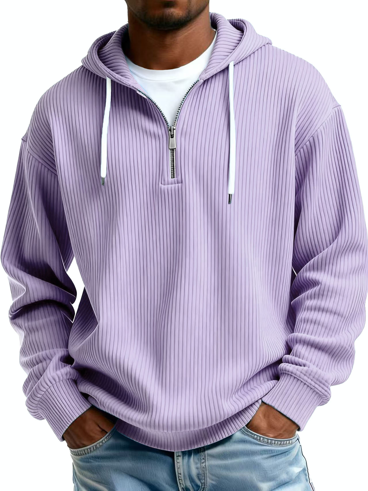 Men's Clothing Fashionable Casual Pit Strip Fabric Zipper Pockets Long