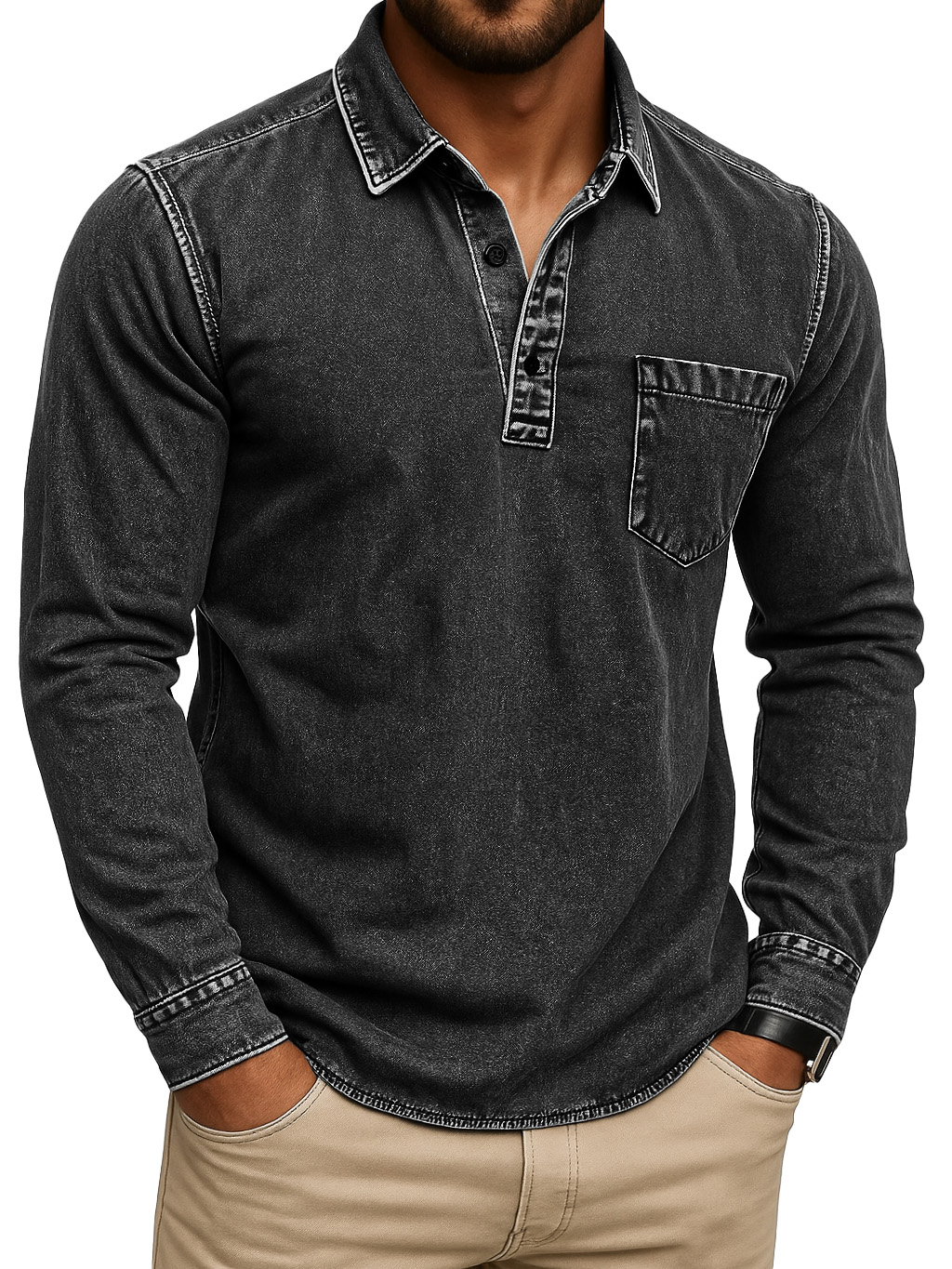 Men's Stylish Retro Outdoor Distressed Pocket Stand Collar Long-sleeve