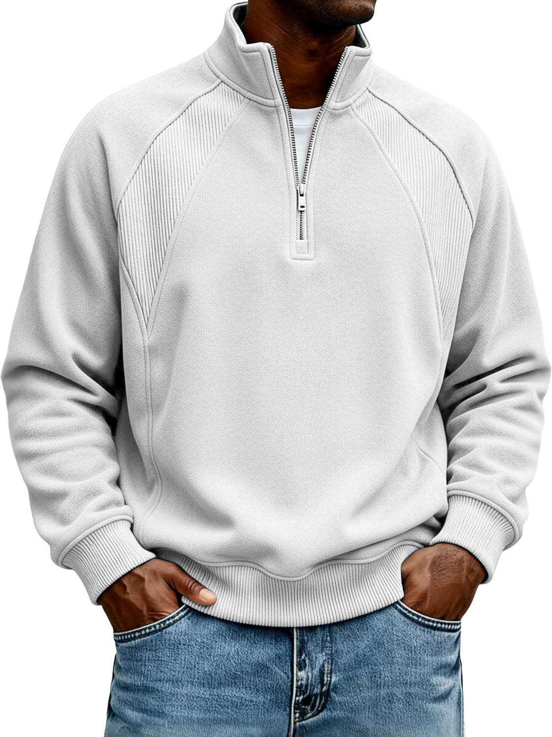 Men's Stand-Collar Zip-Up Raglan-Sleeve Sweatshirt