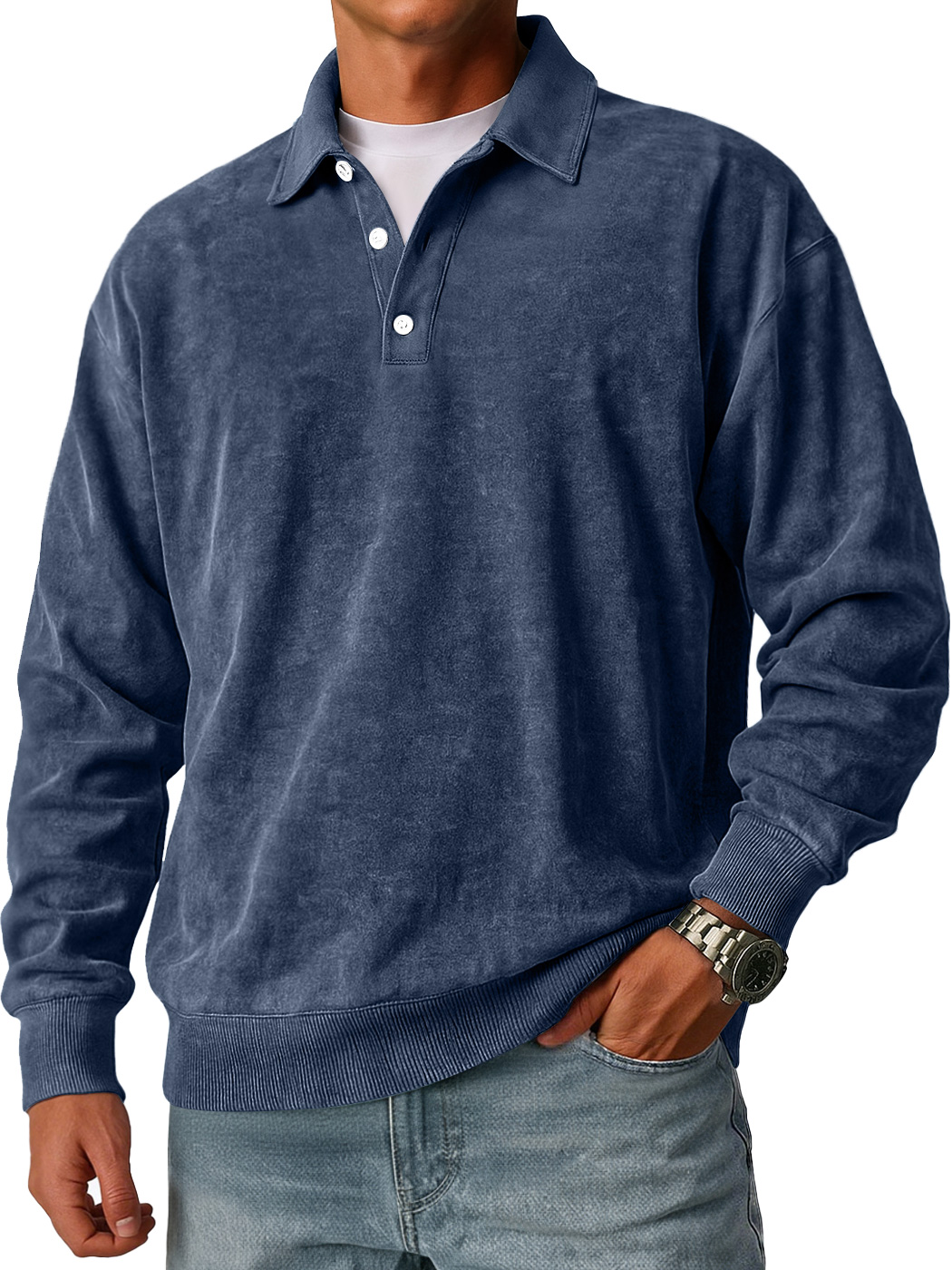 Men's Retro Casual Loose-Fit Lapel Button Polo Shirt