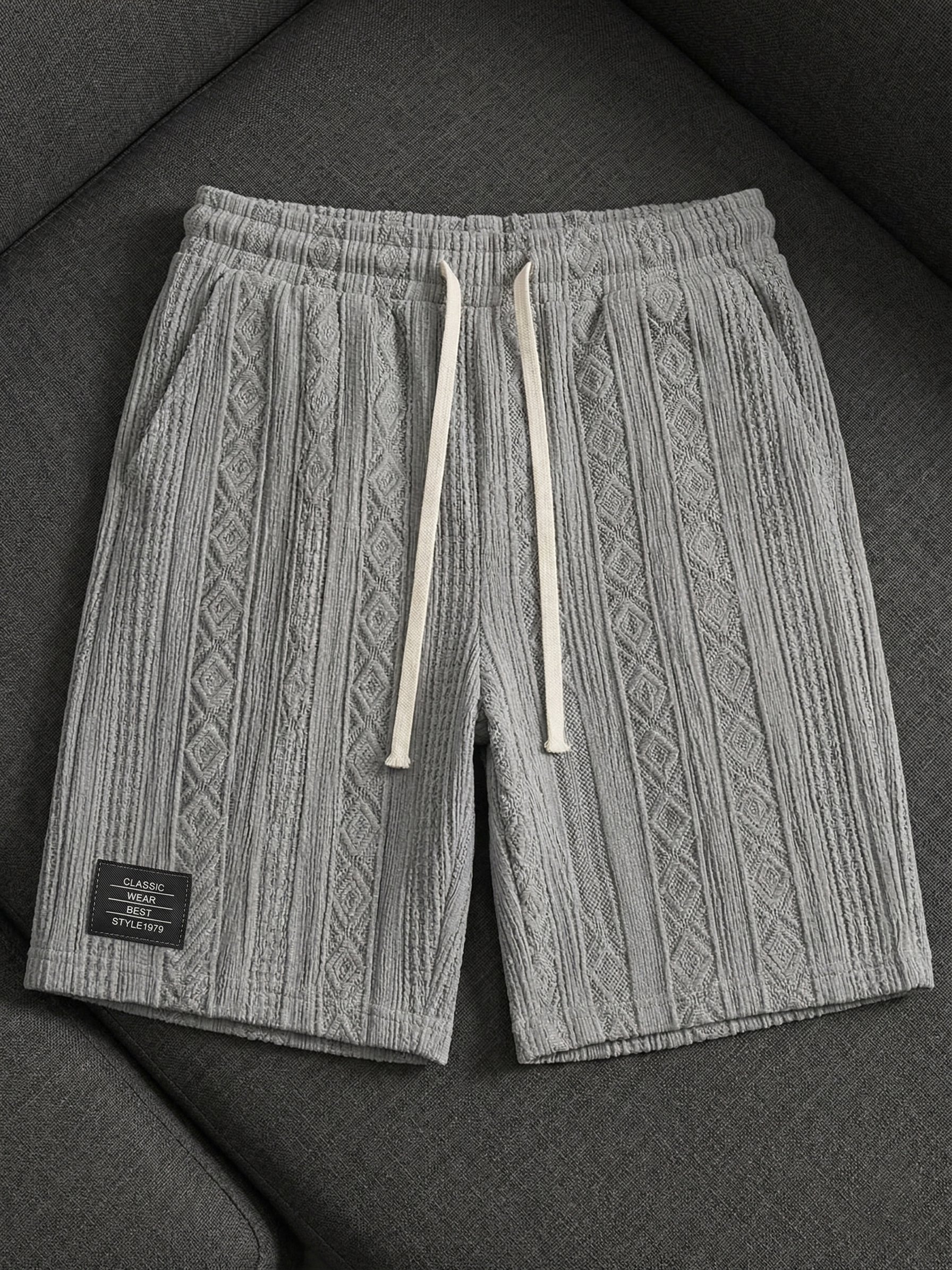 Men's Jacquard Casual Embroidered Logo Elastic Waist Solid Color Shorts