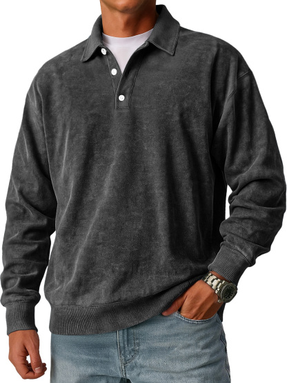 Men's Retro Casual Loose-Fit Lapel Button Polo Shirt