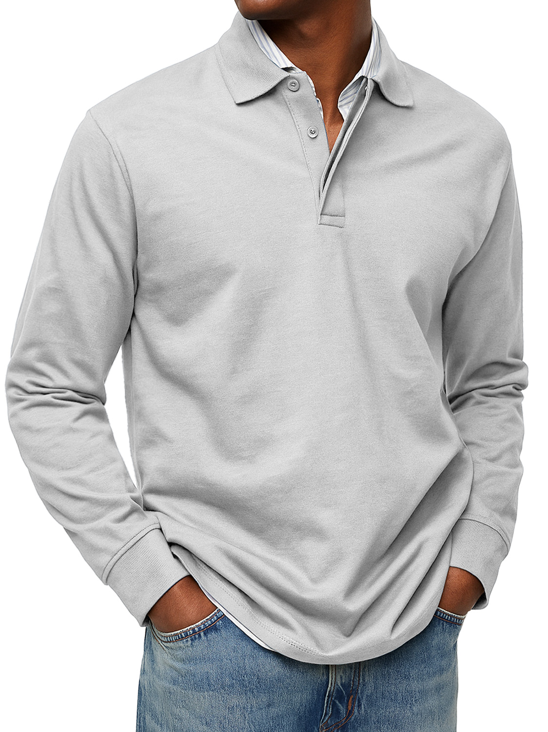 Men's Daily Double-layer Lapel Button-down Solid Color Long-sleeved Po