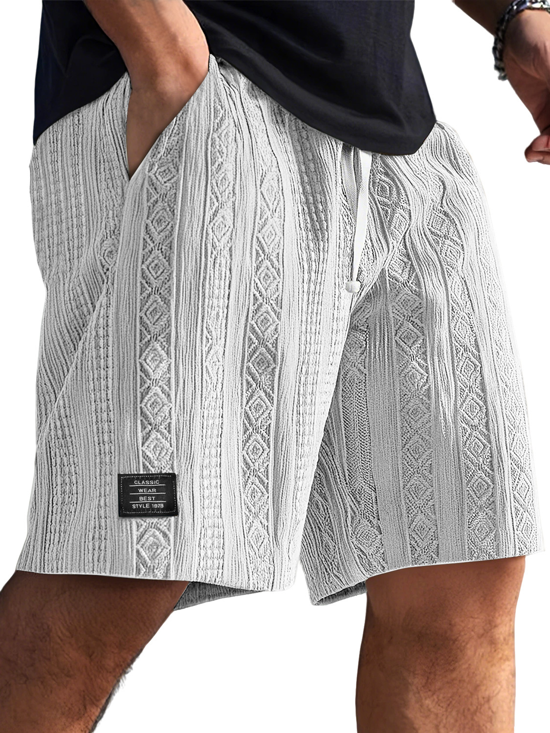 Men's Jacquard Textured Embroidered Logo Casual Shorts
