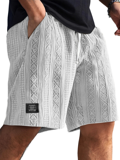 Men's Jacquard Textured Embroidered Logo Casual Shorts