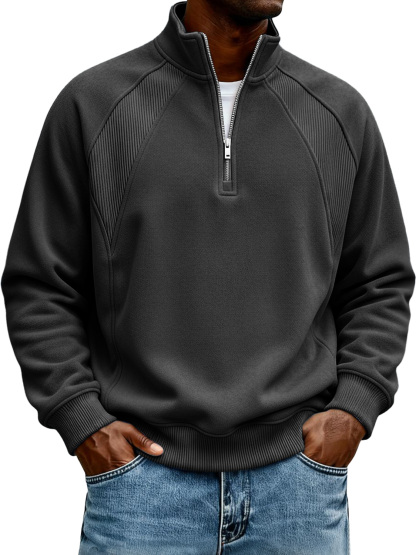Men's Stand-Collar Zip-Up Raglan-Sleeve Sweatshirt