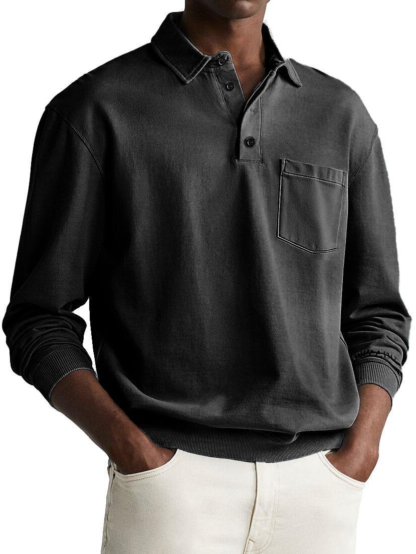 Men's Fashion Daily Casual Lapel Pocket Long Sleeve Loose Polo Shirt