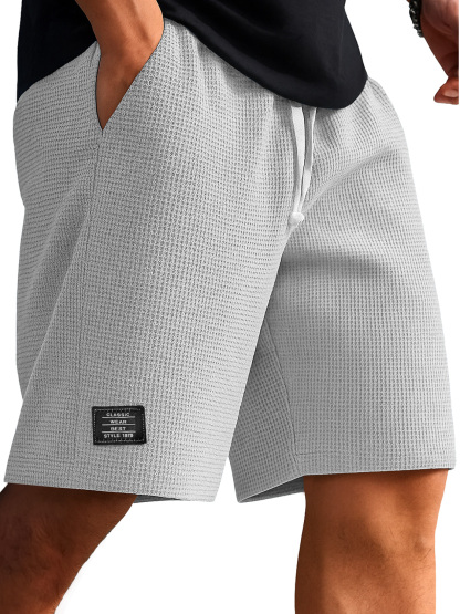 Men's Waffle Texture Embroidered Logo Casual Solid Color Shorts