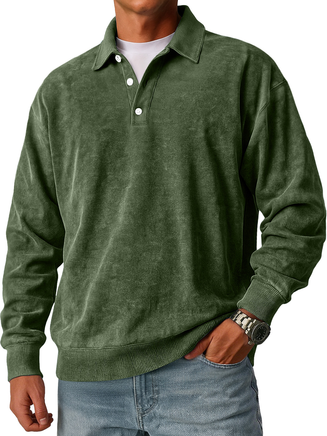 Men's Retro Casual Loose-Fit Lapel Button Polo Shirt