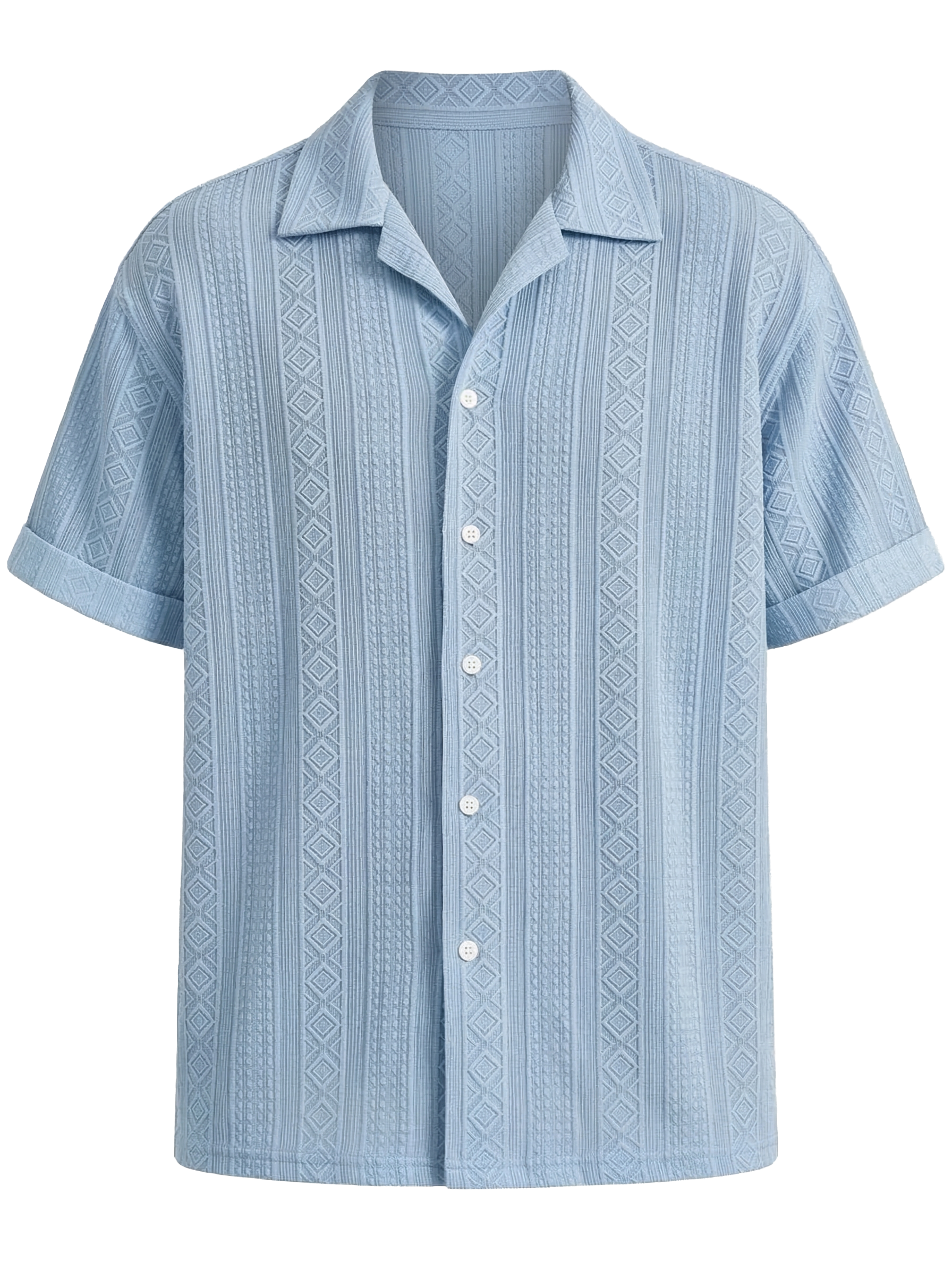 Men's Solid Color Casual Textured Lapel Short-Sleeve Shirt