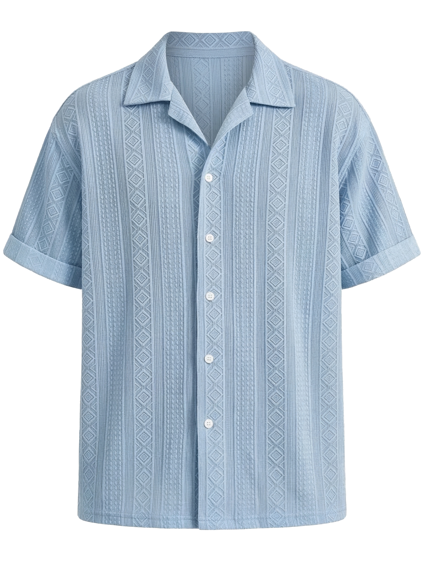 Men's Solid Color Casual Textured Lapel Short-Sleeve Shirt