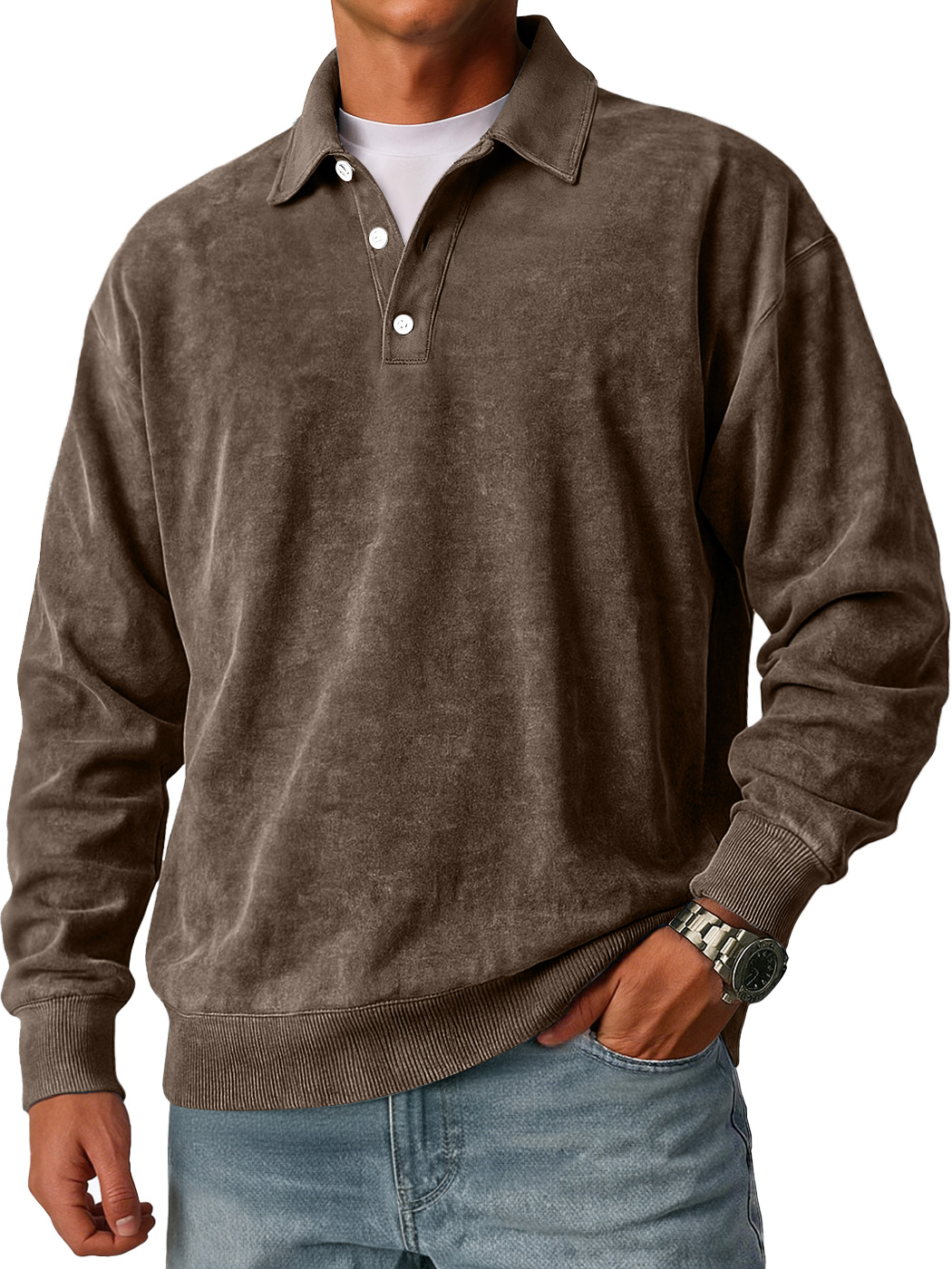 Men's Retro Casual Loose-Fit Lapel Button Polo Shirt