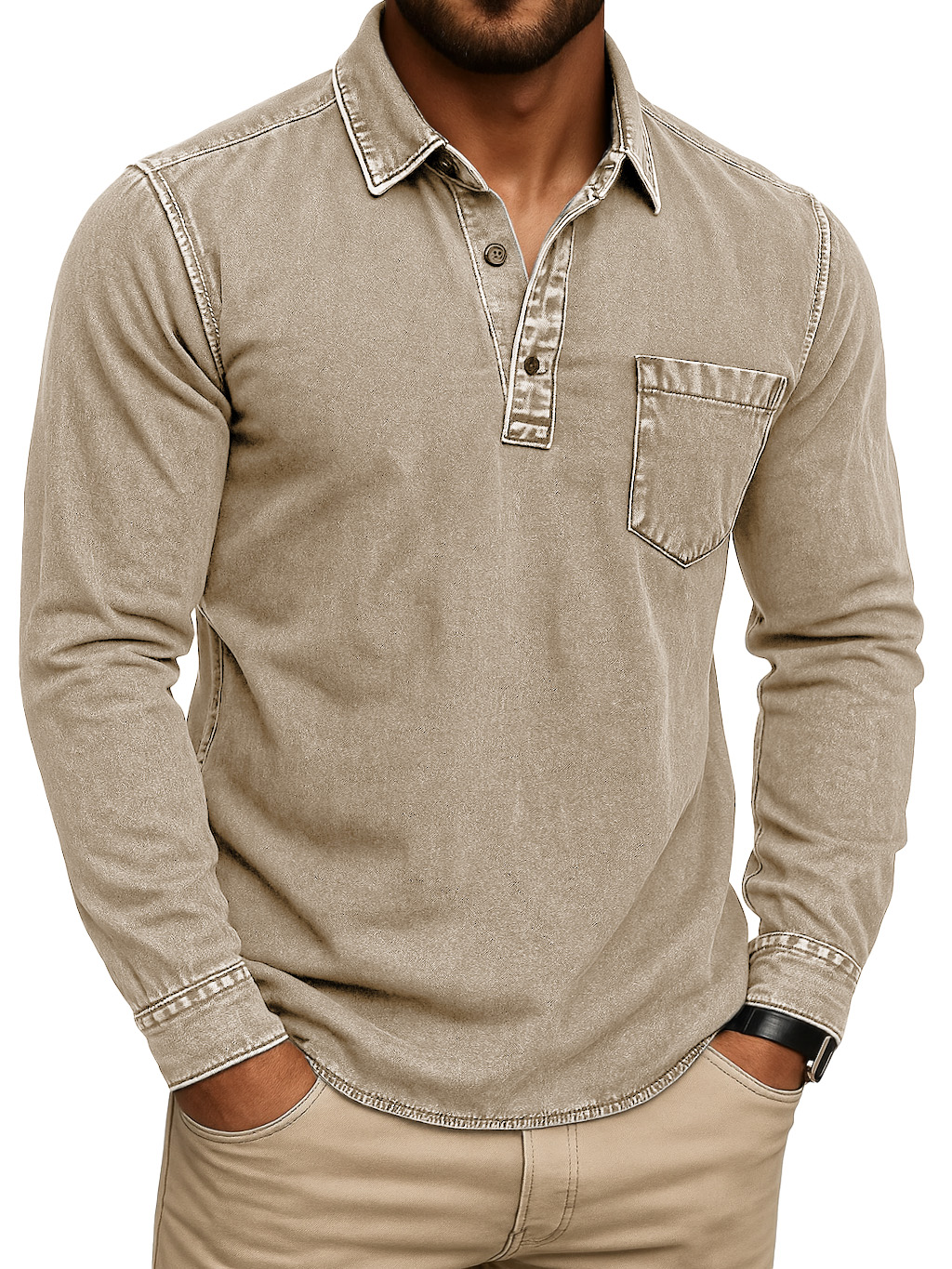 Men's Stylish Retro Outdoor Distressed Pocket Stand Collar Long-sleeve