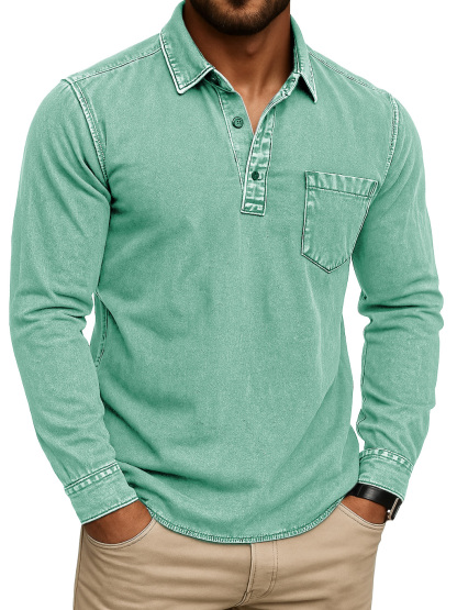 Men's Stylish Retro Outdoor Distressed Pocket Stand Collar Long-sleeved Polo Shirt