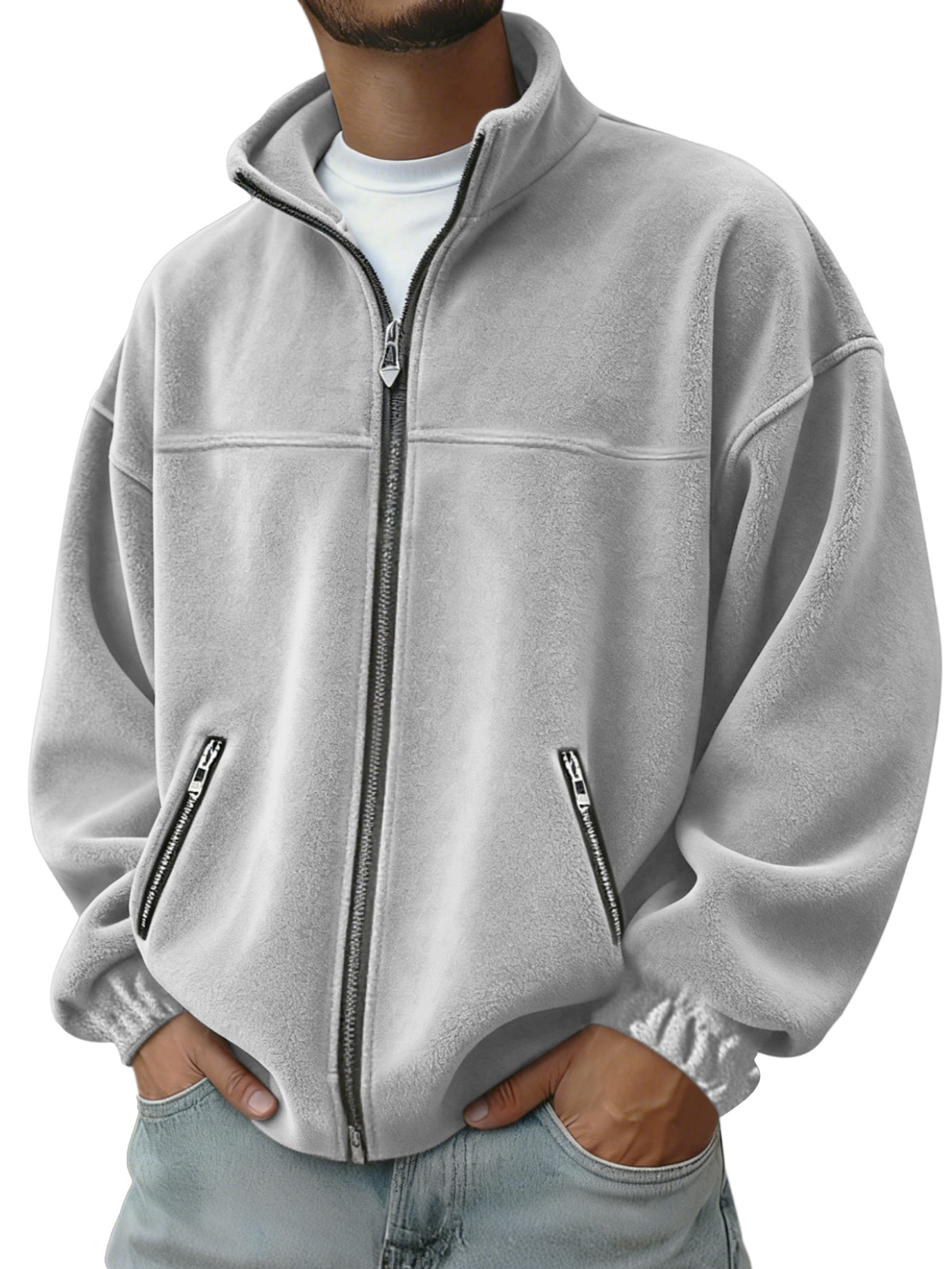 Men's Autumn And Winter Polar Fleece Stand Collar Zipper Sweatshirt Ja