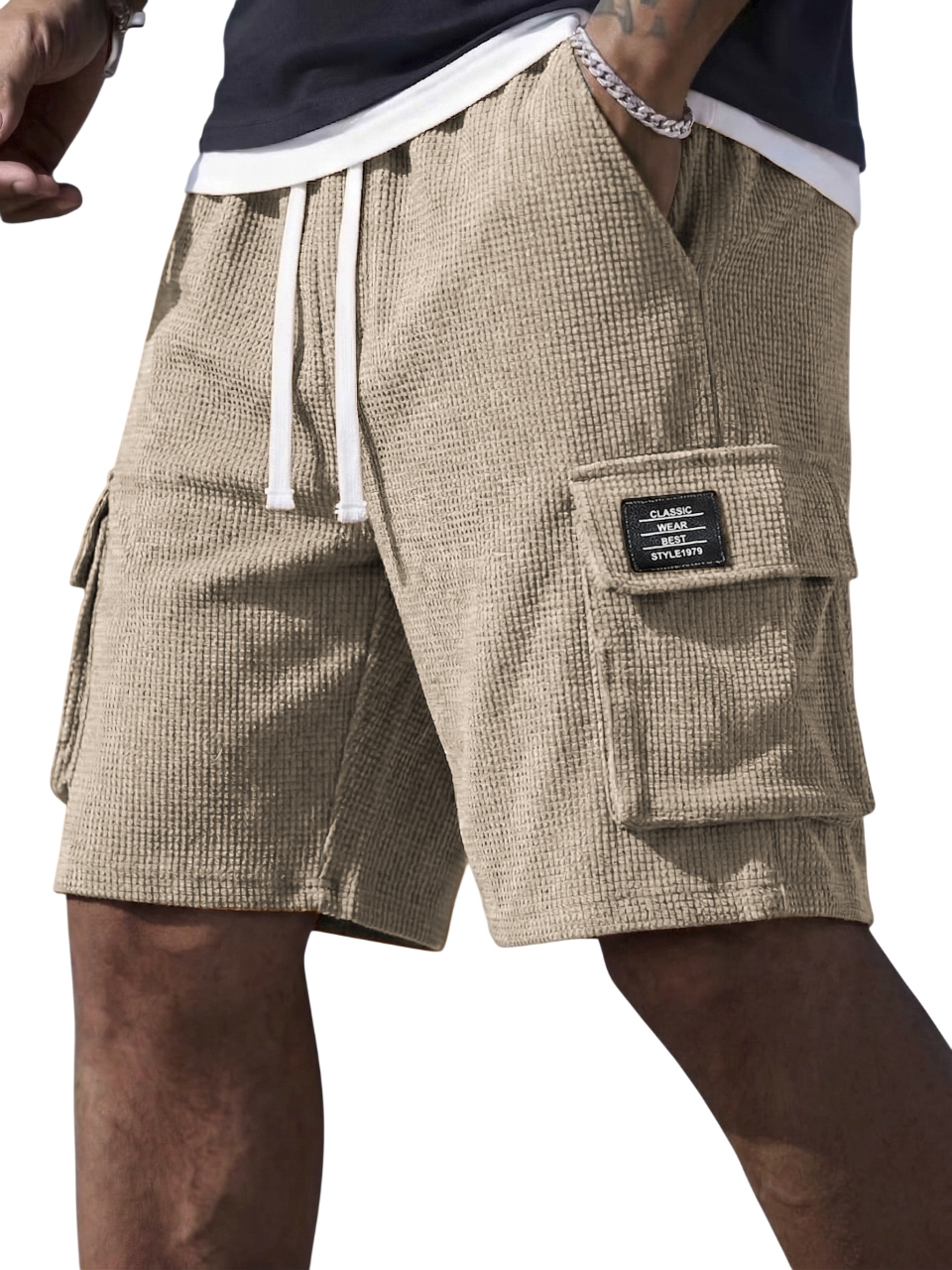 Premium Men's Waffle Textured Cargo Shorts - Comfortable Relaxed Fit Summer Shorts