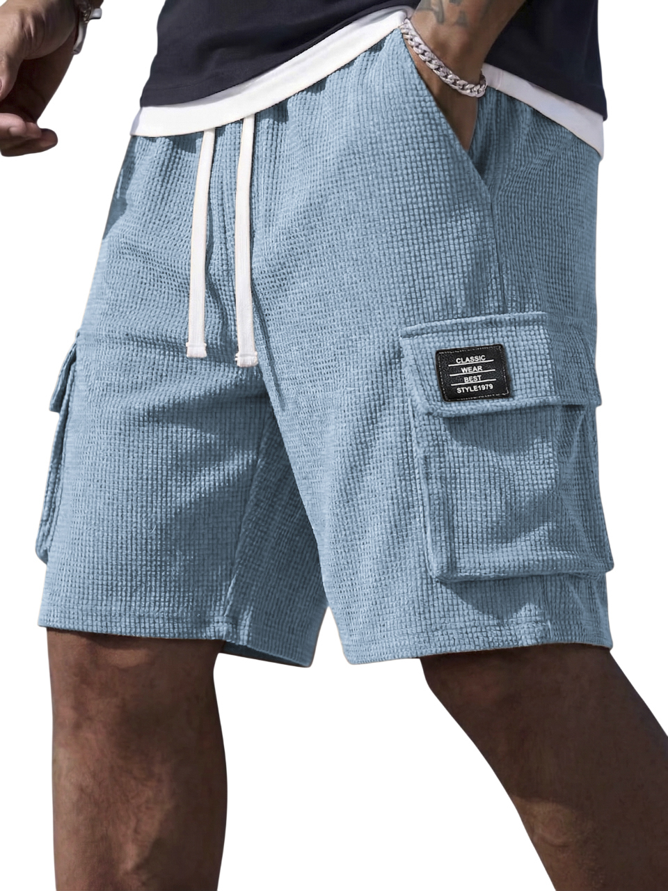 Premium Men's Waffle Textured Cargo Shorts - Comfortable Relaxed Fit Summer Shorts