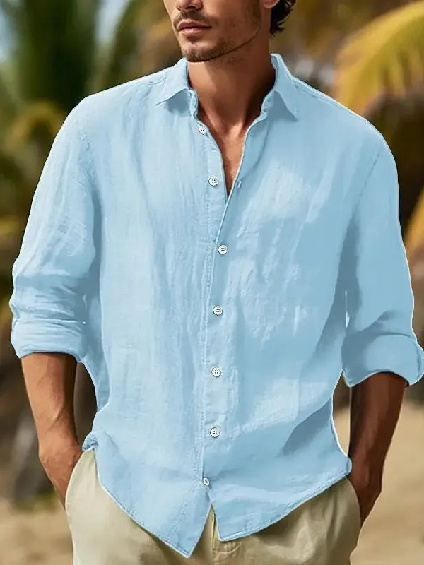 Men's Casual Linen Long Sleeve Button-Down Shirt