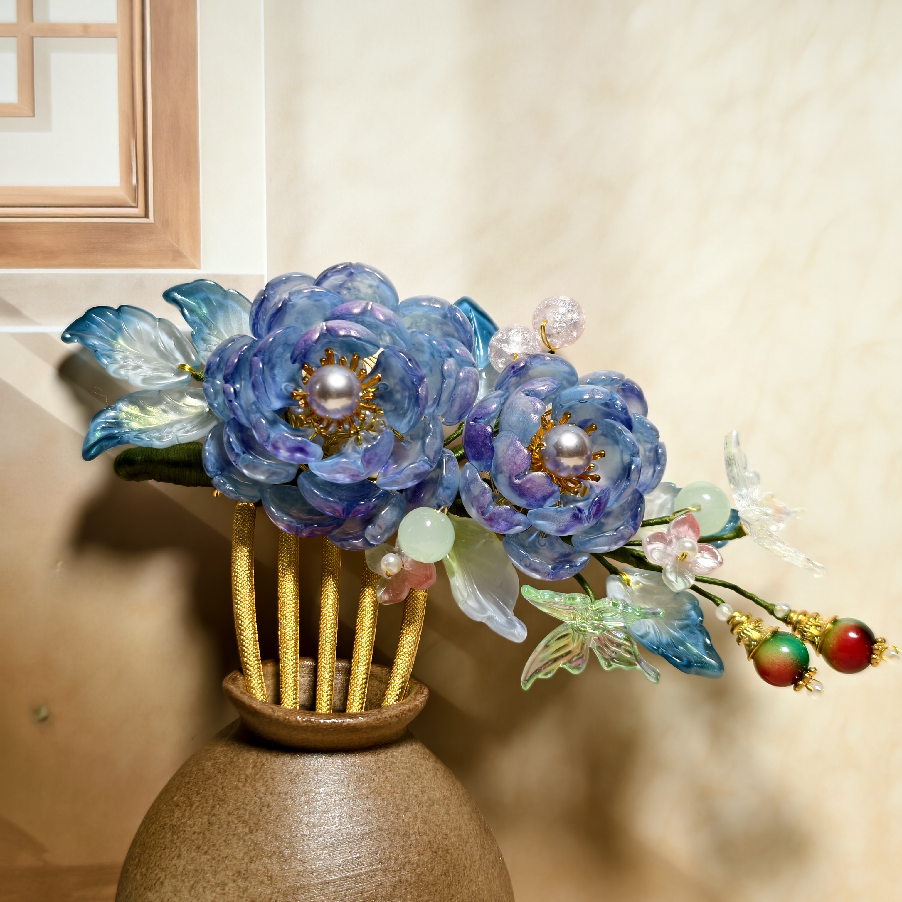 A2-Glass petal hairpin