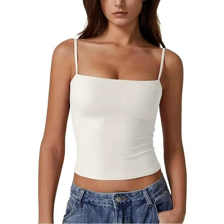 QINSEN Women's Double Lined Tank Top - Adjustable Spaghetti Straps
