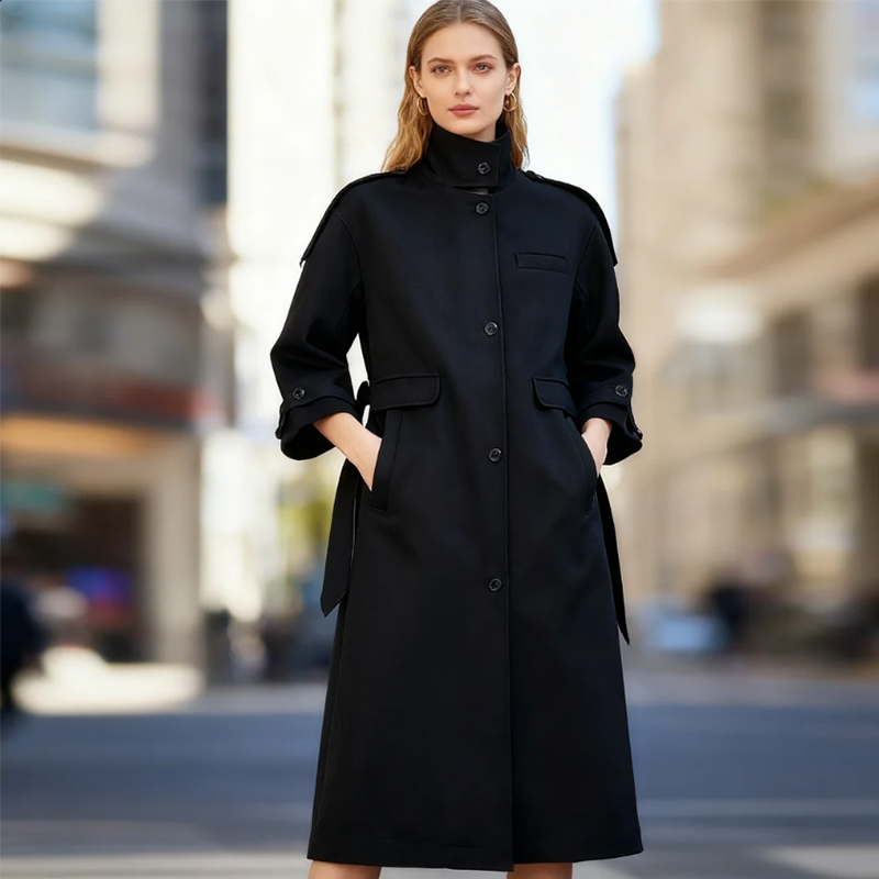 Women Long Wool Coat Autumn Fall Winter Blends Jacket 