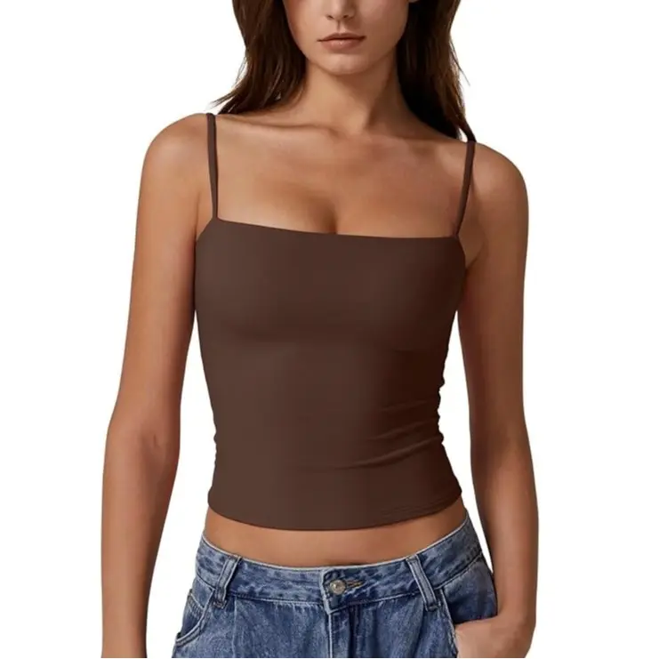 QINSEN Women's Double Lined Tank Top - Adjustable Spaghetti Straps