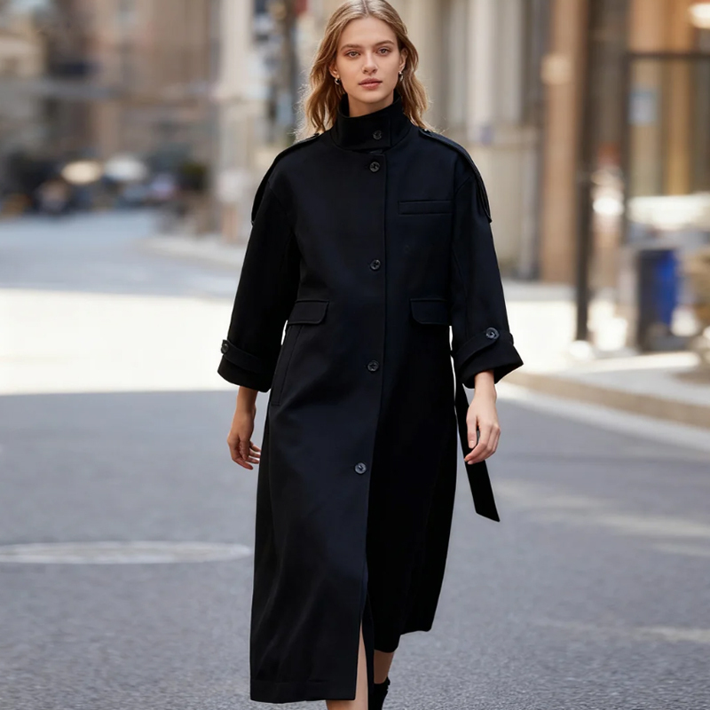 Women Long Wool Coat Autumn Fall Winter Blends Jacket 