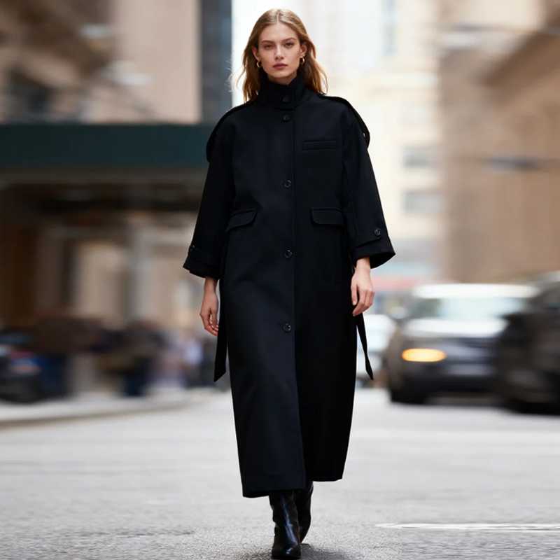 Women Long Wool Coat Autumn Fall Winter Blends Jacket 