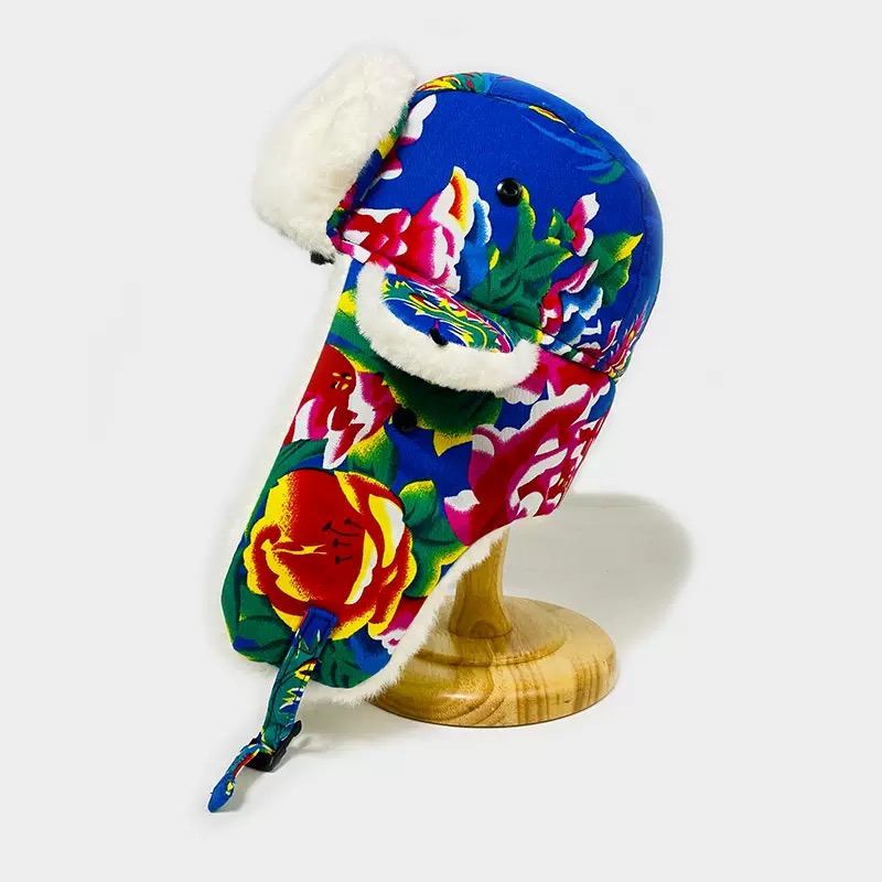 Ushanka Hats Exaggerated Floral Hat Chinese Style Trapper Hats with Ear Flaps Warm Winter Earflap Hat