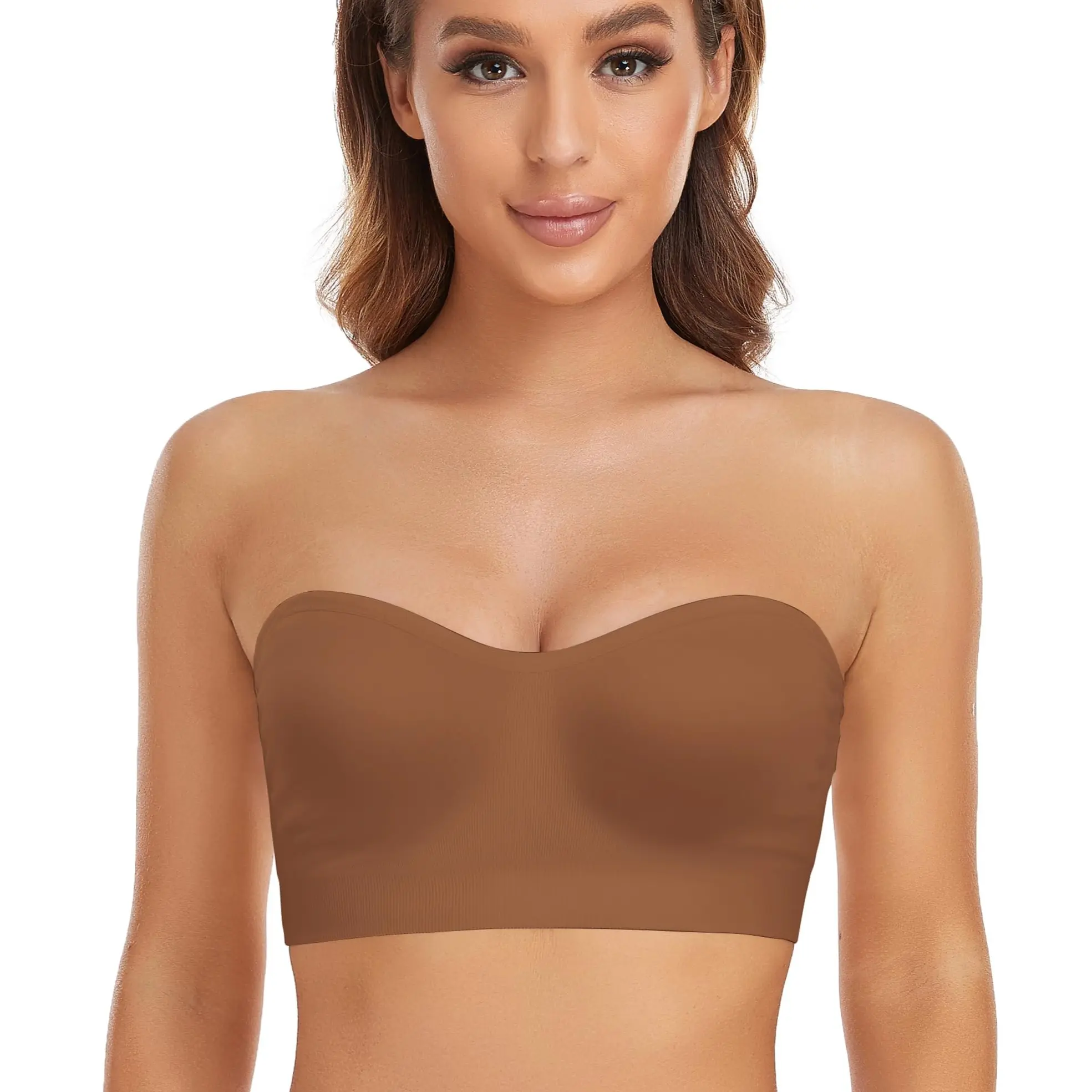 Strapless Bras for Women Non-Slip Silicone Padded Bandeau Bra Wireless Tube Top Bra