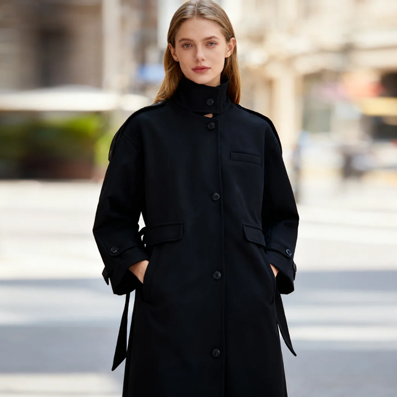 Women Long Wool Coat Autumn Fall Winter Blends Jacket 