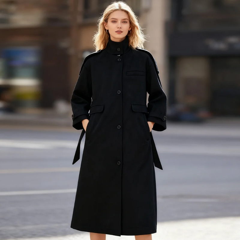 Women Long Wool Coat Autumn Fall Winter Blends Jacket 