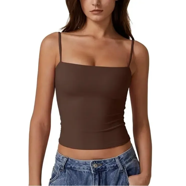 QINSEN Women's Double Lined Tank Top - Adjustable Spaghetti Straps