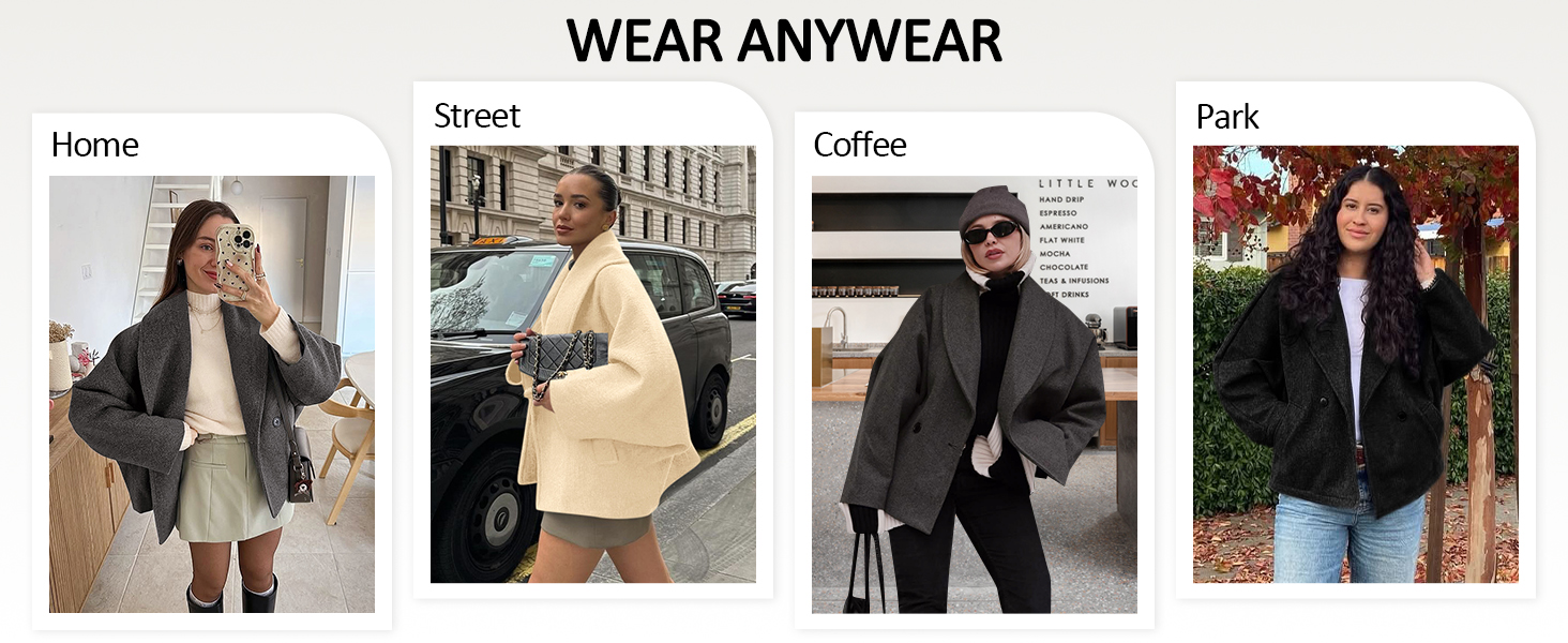 Womens Cropped Pea Coats Oversized Wool Blend Jackets Lapel Double Breasted Fall Outerwear Outfits