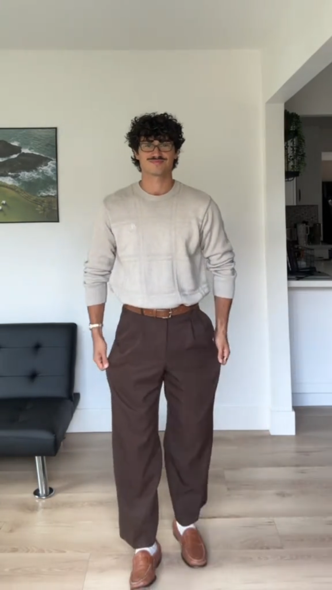 Men'S Heavyweight Polyester Faux Denim - Loose Straight-Leg Trousers with Pockets