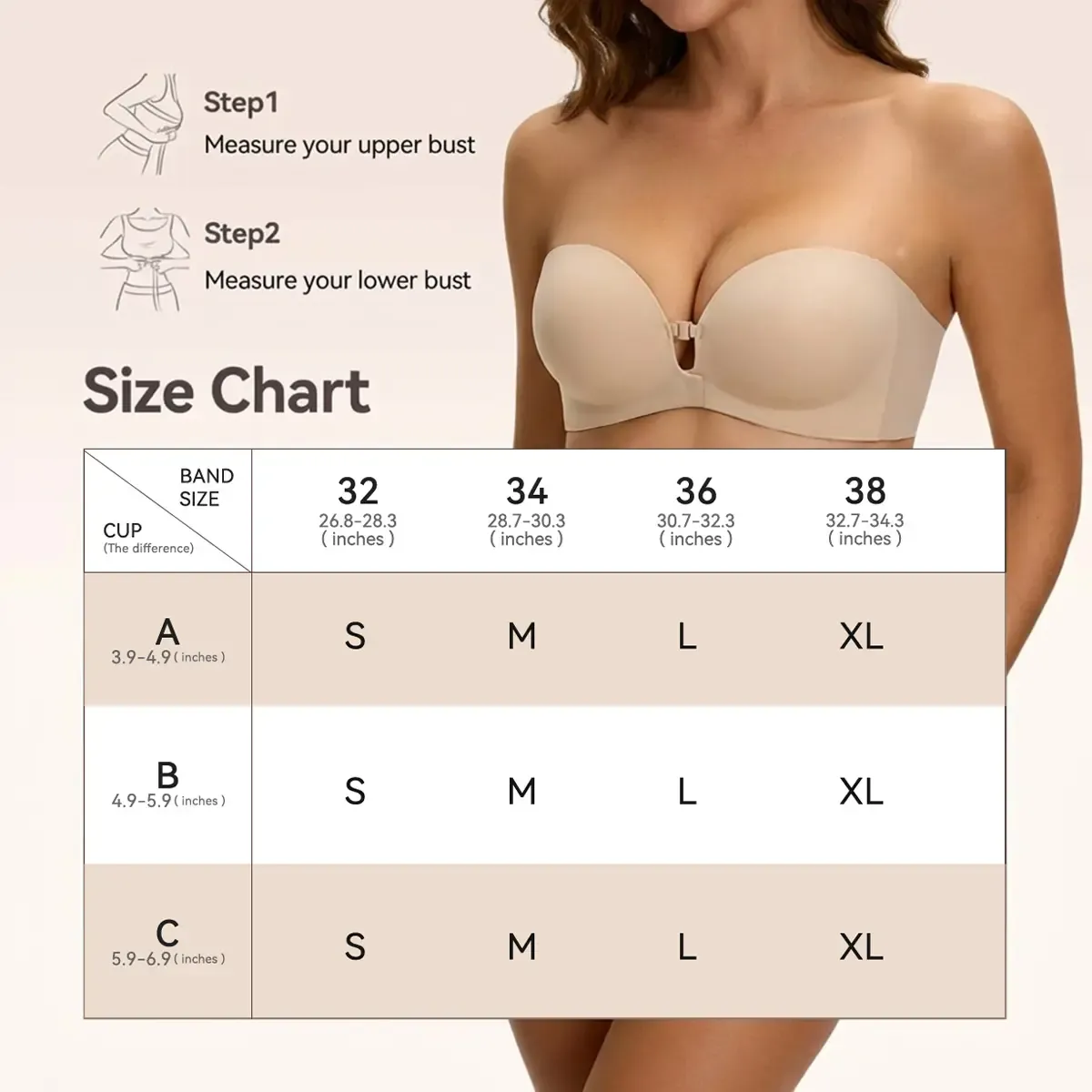 LUCKMEEY Womens Strapless Front Closure Bra Push Up Lift Bra Padded Add Cup Non Slip  Anti-Slip Grip & Removable Straps Fit Outfits Wireless Supportive  Seamless Comfortable A B C Cup#TikTokShopDealsforYouDays