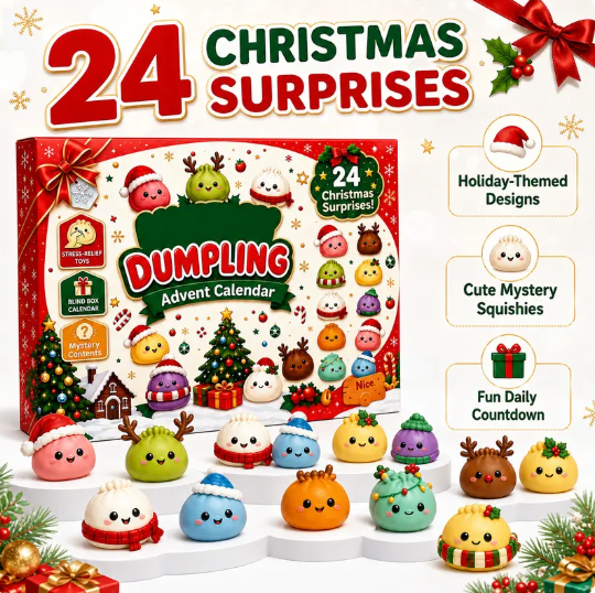 2026 Dumpling Squishy Advent Calendar - Indoor Recreation Stress Relief Toy, 24 Surprise Kawaii Mini Food Squishy Figures, Cute Christmas Countdown Holiday Gift