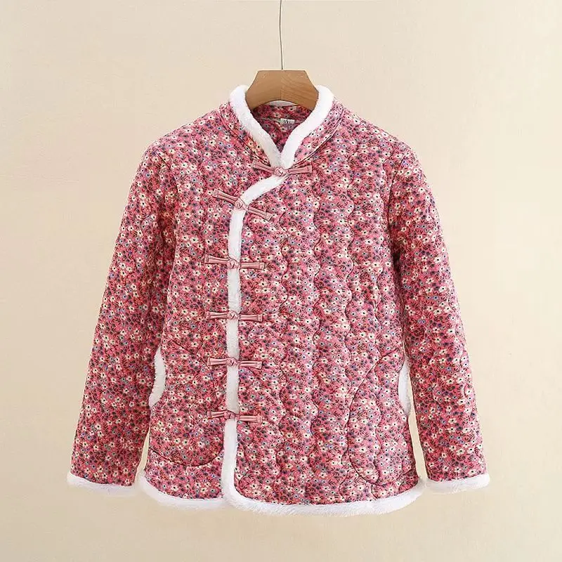 Chinese Style Women Vintage Northeast Flower Cotton-padded Jacket 