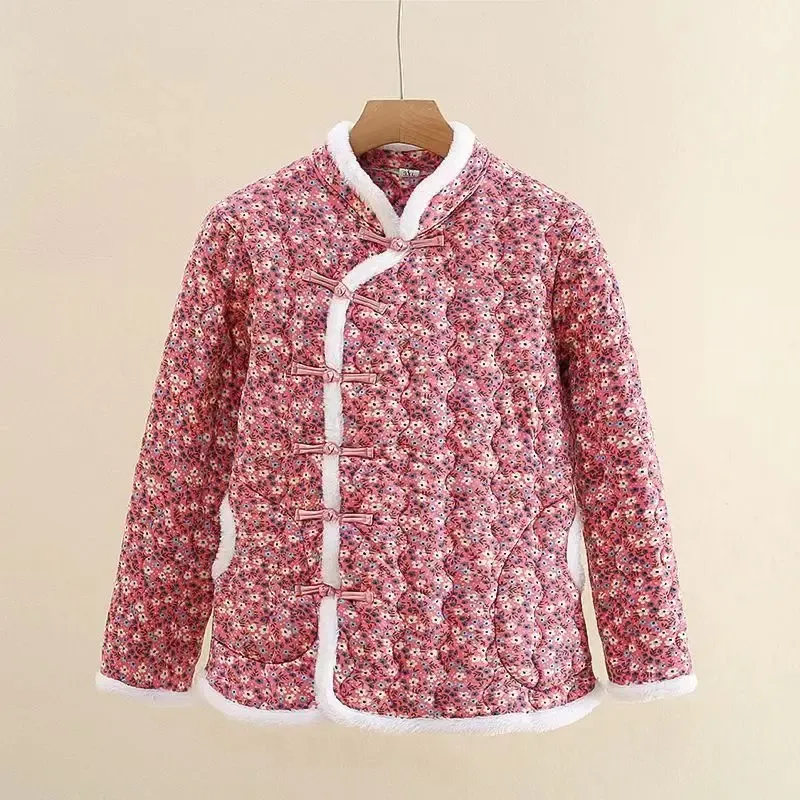 Chinese Style Women Vintage Northeast Flower Cotton-padded Jacket 