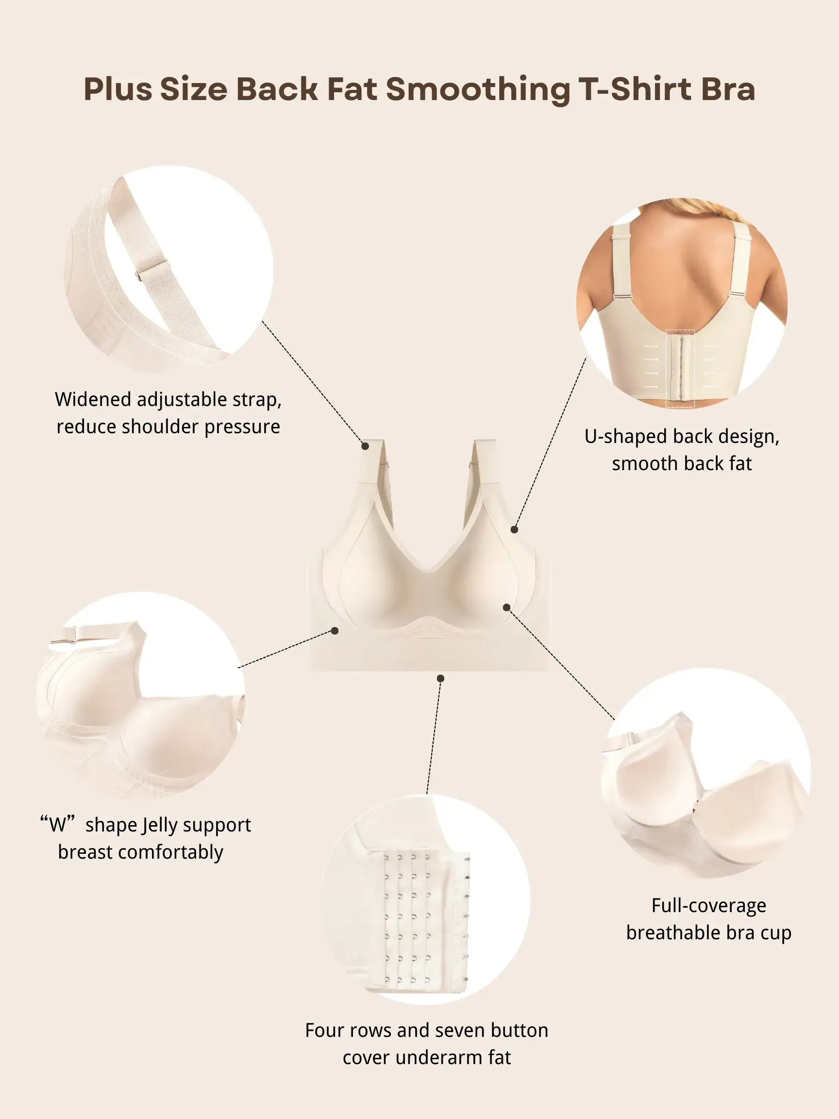 Soft Intention Plus Size  7 Row Hooks,  Seamless,Everyday,Push Up