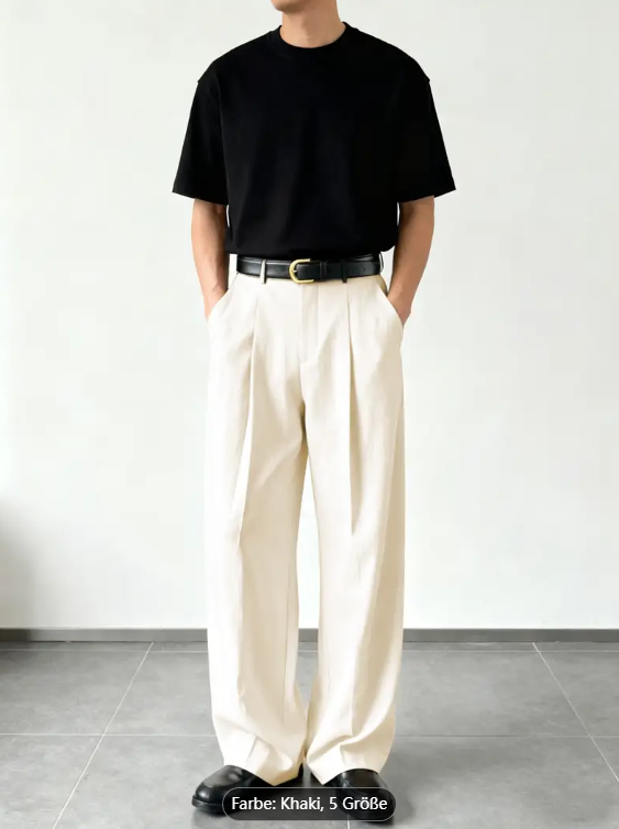 Men'S Heavyweight Polyester Faux Denim - Loose Straight-Leg Trousers with Pockets