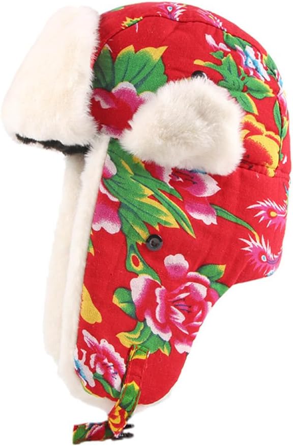 Ushanka Hats Exaggerated Floral Hat Chinese Style Trapper Hats with Ea