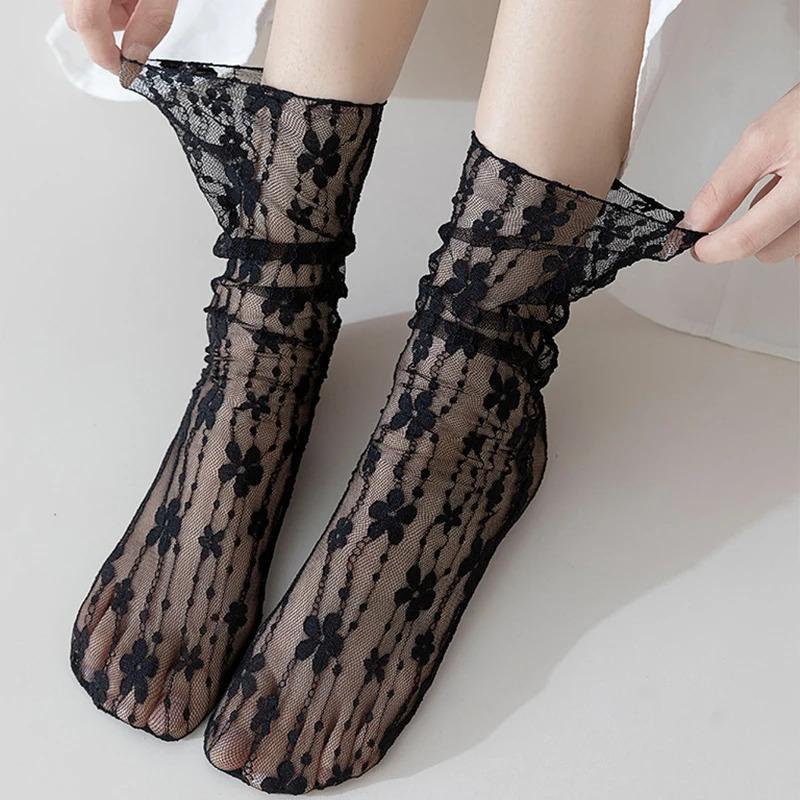 Leg Avenue Rose Pattern Lace Stockings Black One size