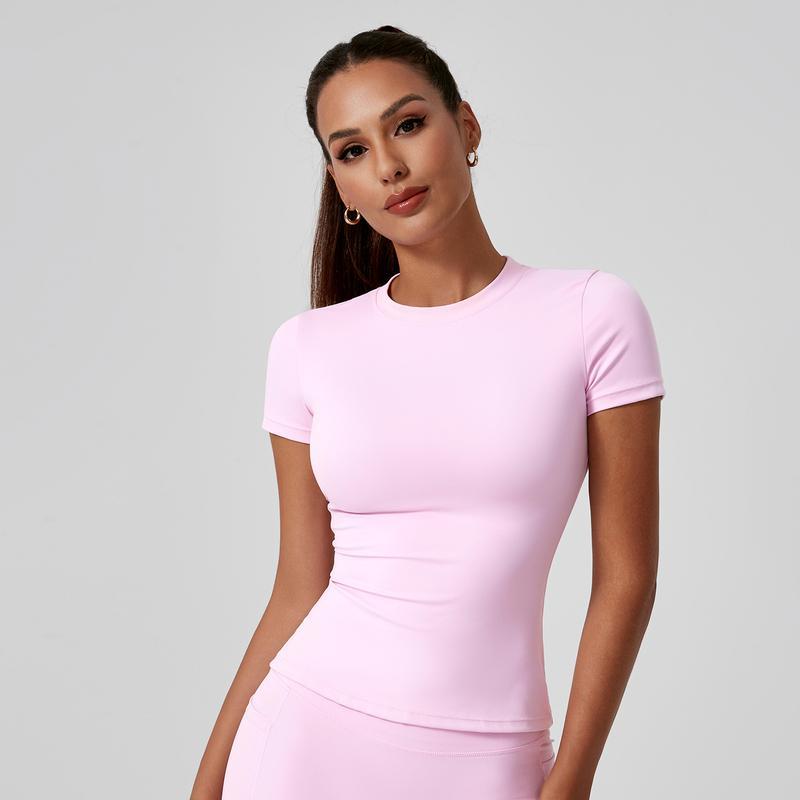 ⚡Flash Sale 👍Solid Sports Tee Set Round Neck Slim Stretchy Ideal for Yoga 🔥